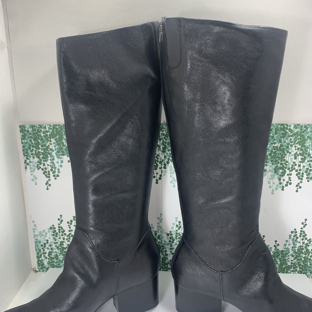 BORN Black Leather Tall Stacked Heel Boots 9.5 Womens - Picture 8 of 16